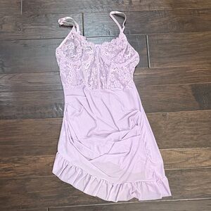 Elegant Lace Trim Lavender Nightgown Asymmetrical